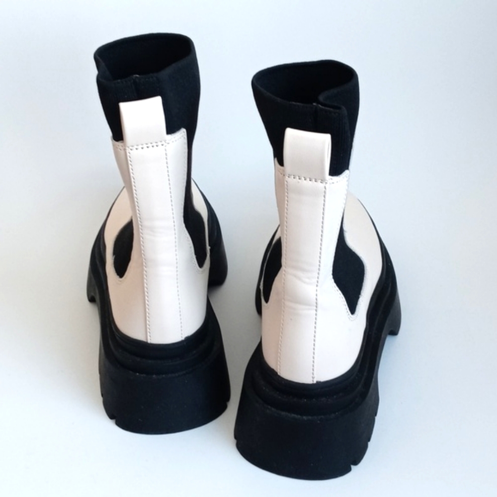 Mango Women's Cream with Black Ankle Sock Platform Boots 7.5 (38) ThickLug Soles - Picture 4 of 16
